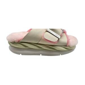 NEW 4CCCCEES women's mellow laze sandals with shearling footbed in strawberry